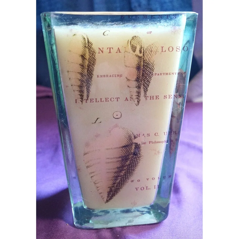 VTG Hurricane Candle in Glass Holder Scintific/Botanical Seashell Print Seahorse
